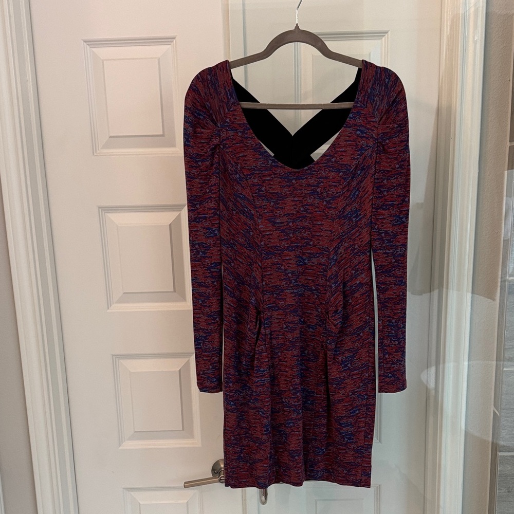 BCBGeneration Red and Blue Long Sleeve Dress
